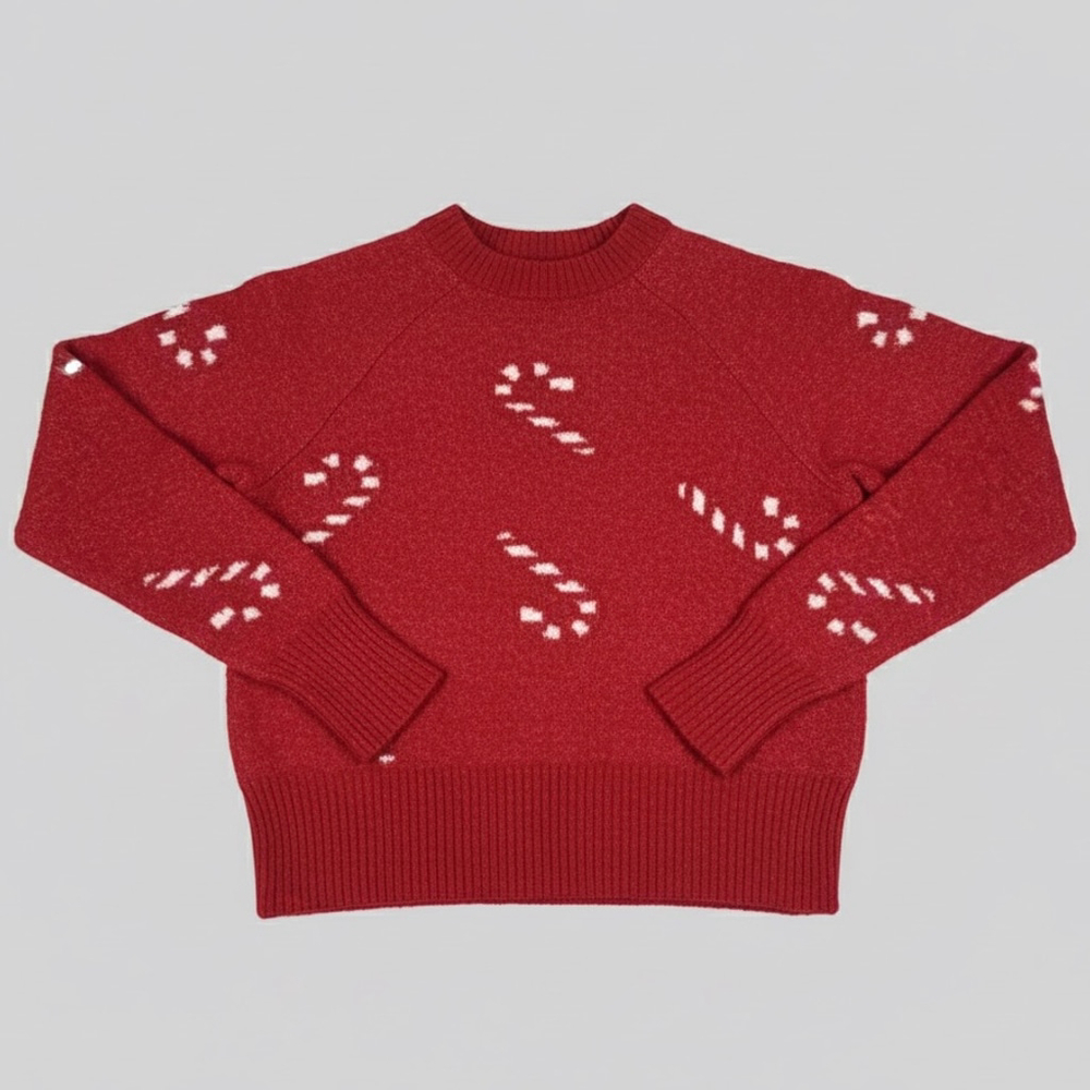 Festive Red Candy Cane Women's Sweater - Picture 2 of 12